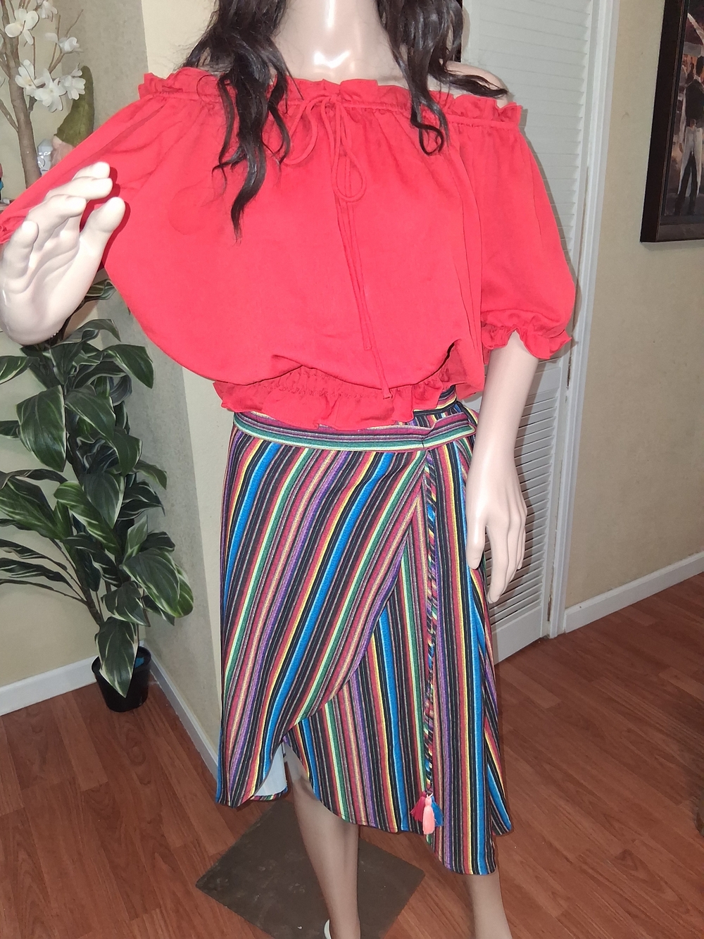Boho Festival Set NWT Show Me Your Mumu Striped Skirt & Red Top S